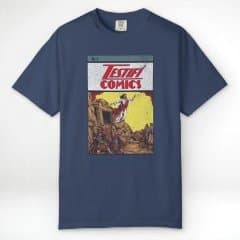 Navy tee with the Testifi Comics No. 1 cover