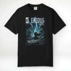 Black tee with the Exodus: The Red Sea comic cover
