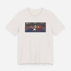 White tee with the Retro Gamer pixel-art fight scene
